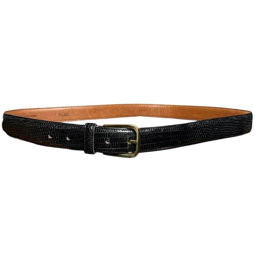 VTG Torino Black Calcutta Lizard Leather Dress Belt Size 38 Brass Made in USA